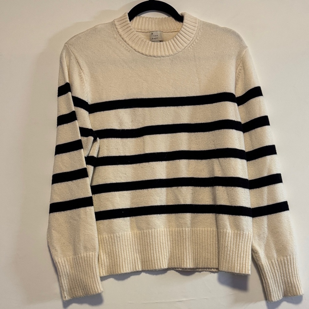 a new day Cream and Black Striped Crewneck Sweater